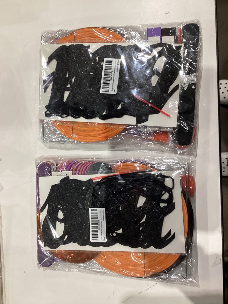 Condition photo showing New/Like New for Black-Purple Orange Halloween Birthday Party-Decorations - 21pcs Happy Banner,Paper Lanterns Honeycomb,Tissue Pom Poms Flower Fan,Kids Classroom Hanging Streamers Garland Decor Supplies Huglony Black Orange Purple
