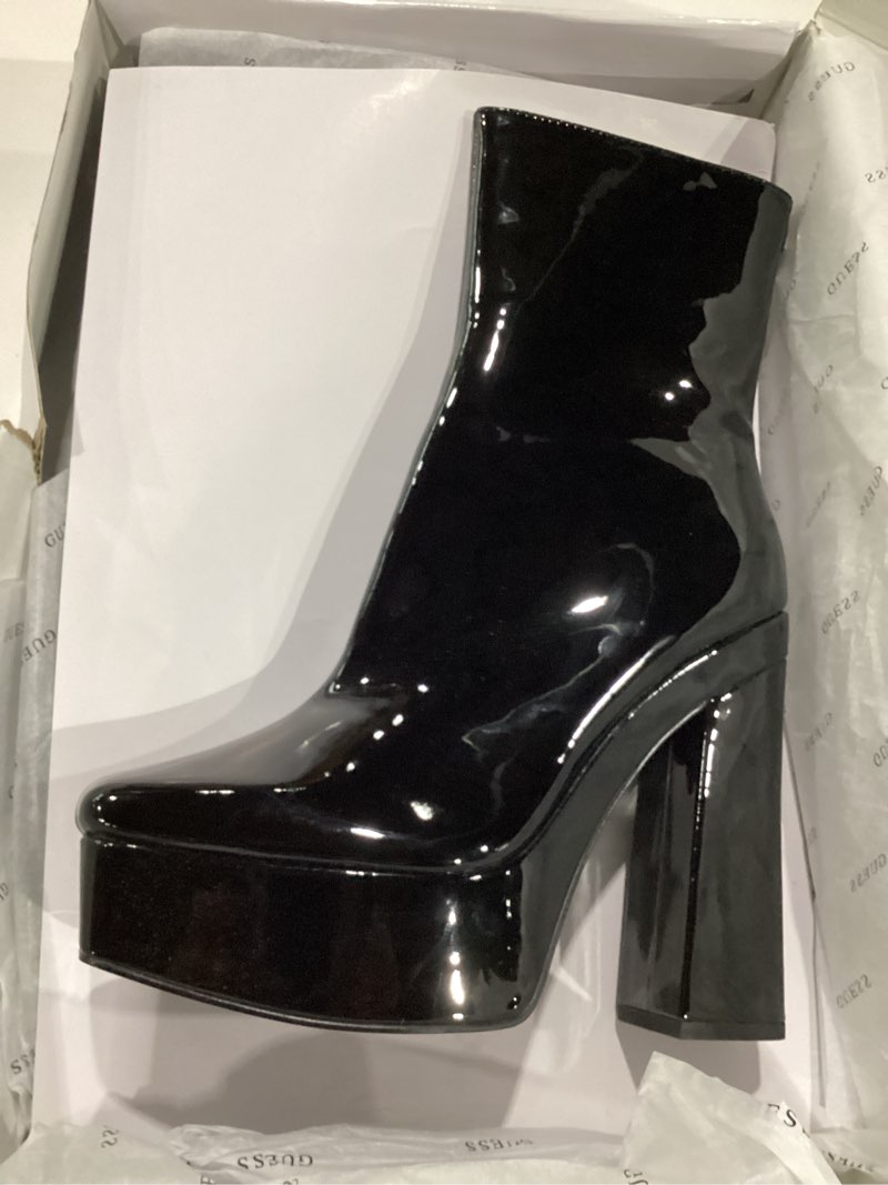 Condition photo showing New/Like New for guess danka women's platform ankle boot high chunky heels square toe comfort party dress booties shoes for women