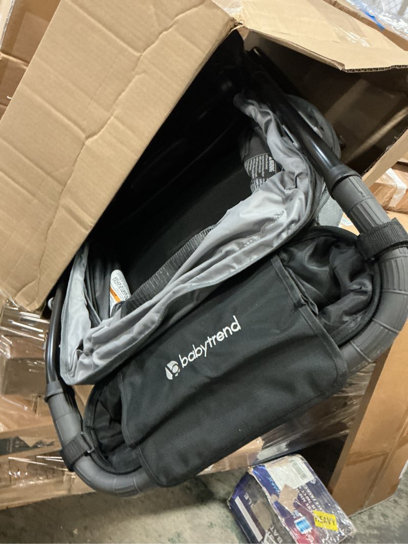 Condition photo showing As Is for Baby Trend Sit N Stand Easy Fold Travel Double Baby Stroller and Single Infant Car Seat Travel System with Safety Harnesses and Cover, Stormy