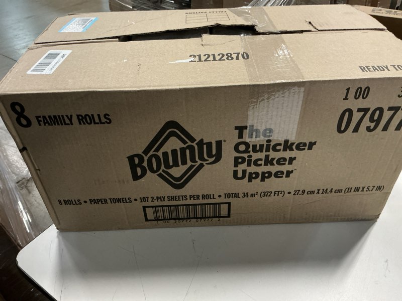 Condition photo showing New/Like New for bounty quick-size paper towels, white, 8 family triple rolls = 27 regular rolls family triple 8 rolls (141 sheets)