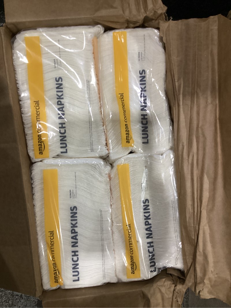Condition photo showing As Is for AmazonCommercial 1-Ply White Lunch Napkins (SOFI-067)|Bulk |Disposable Paper Napkins |Lunch Napkins |FSC Certified |250 Napkins per Pack (12 Packs)(12 x 12 Sheet) 12 Packs Lunch Napkin