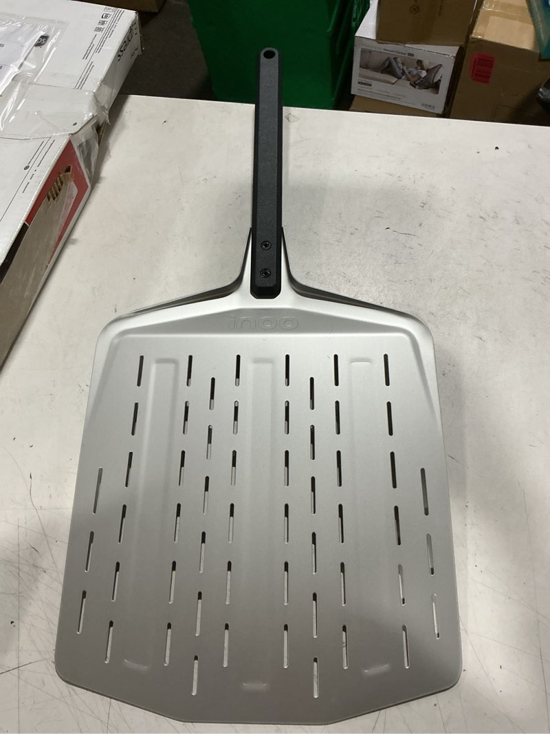 Condition photo showing As Is for ooni 12” perforated pizza peel – aluminum metal pizza peel 12 inch, pizza spatula paddle, lightweight pizza turning peel with long handle, pizza oven accessories, pizza tools, rectangle pizza turner