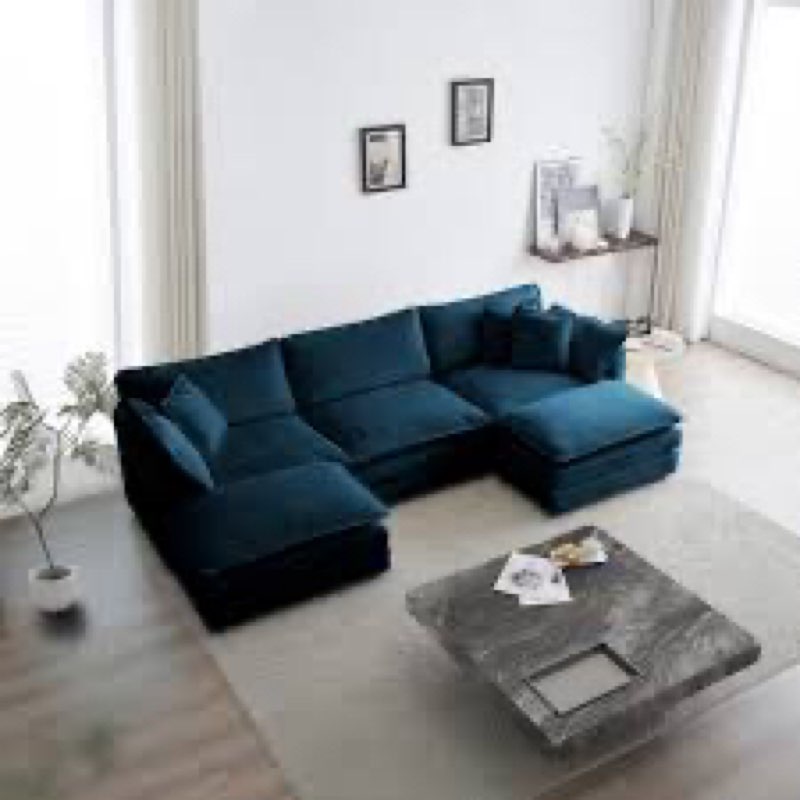 5-Piece Upholstered U-Shaped Sectional Body Fabric: Blue Chenille