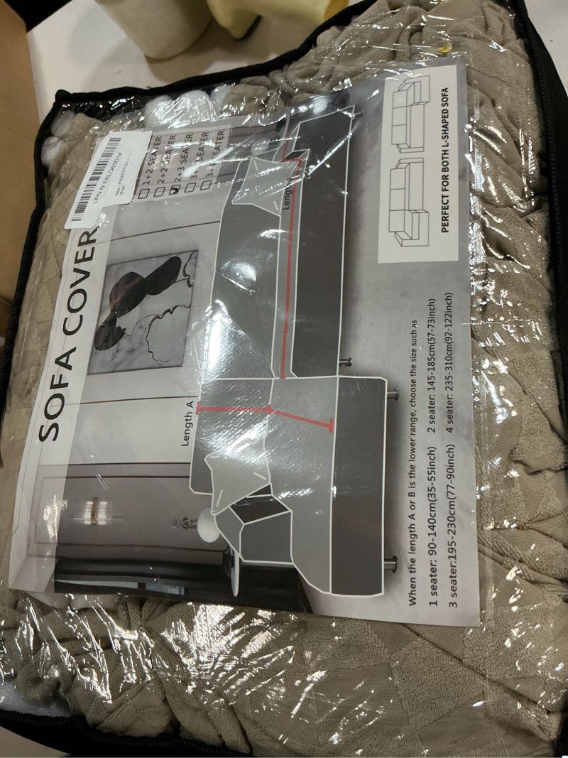 Condition photo showing Good Condition for znsayotx 2026 stretch sectional couch covers stylish irregular slipcovers with elastic bottom for l shape sectional sofa, 2 pcs pet friendly protector (3 seat sofa + 2 seat chaise, khaki) 3 seat sofa + 2 seat chaise khaki