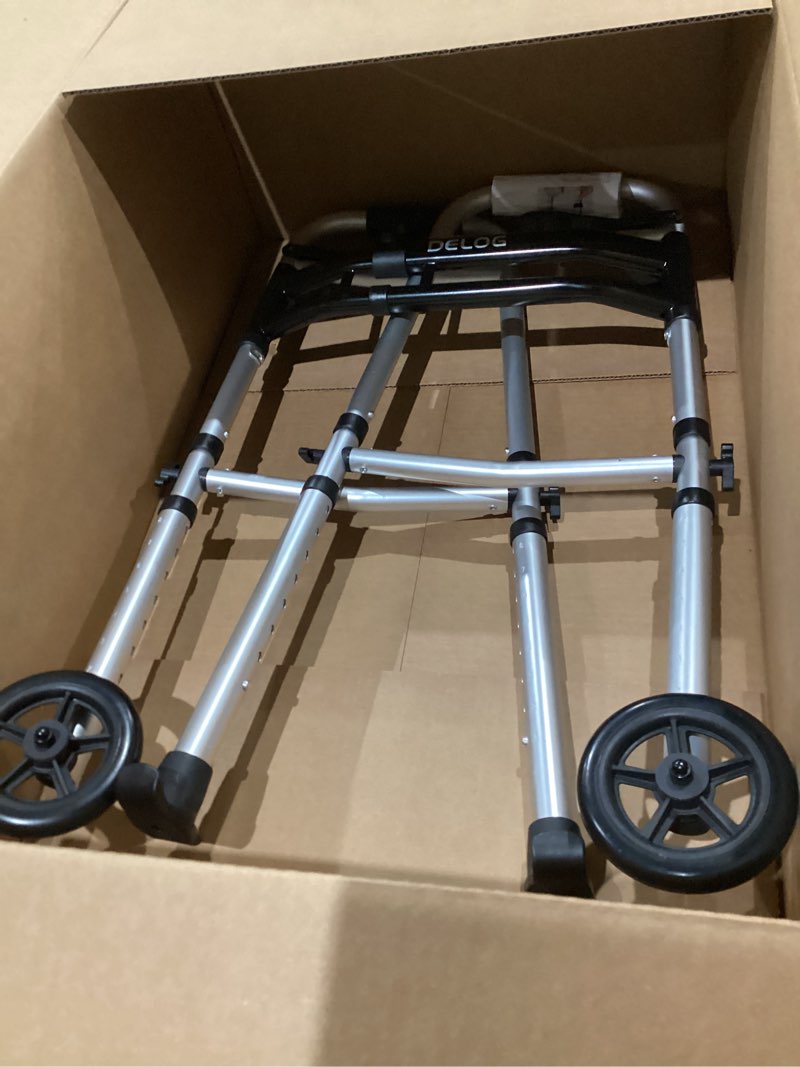 Condition photo showing As Is for Delog Narrow Walkers for Seniors, Small Walkers for Seniors Tight Spaces Support Up to 350lbs, Standard Walkers for Adults Black