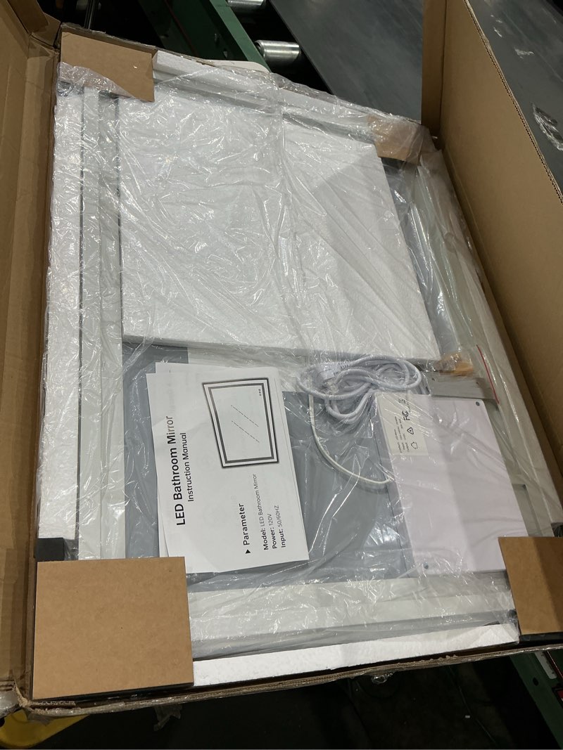 Condition photo showing Good Condition for 22"x30" led bathroom mirror with lights, anti-fog, backlit + front lit, dimmable, led vanity mirror for wall, lighted bathroom mirror, 3 colors, shatter-proof tempered glass 22"l x 30"w