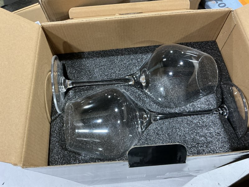Condition photo showing Good Condition for Gusto Nostro Crystal Wine Glasses Set of 6, 22 Oz Long Stem Modern Wine Glasses for White and Red Wine, Dishwasher Safe, Fancy, Elegant, Large and Tall Wine Glass for Wedding Christmas Anniversary Set of 6 ?Crystal Design 3