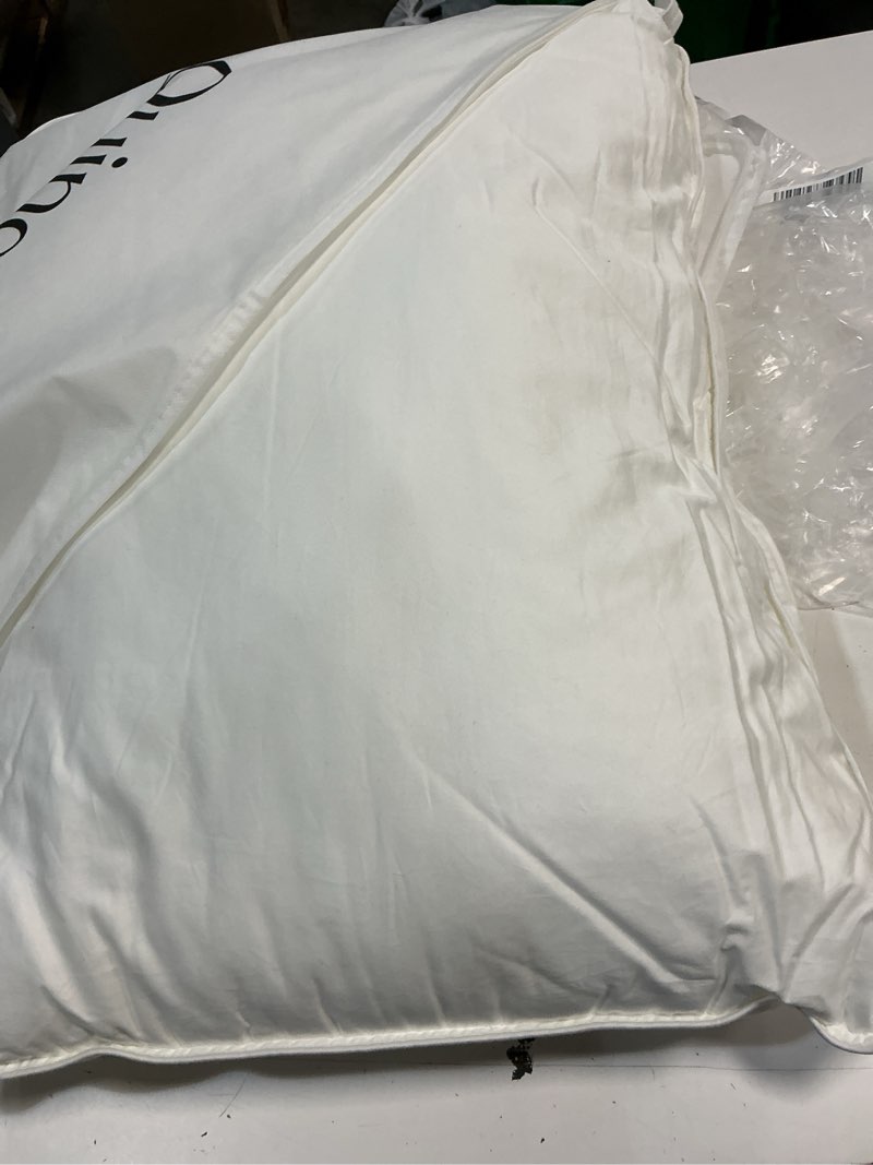 Condition photo showing As Is for quince premium down alternative pillow, standard, medium/firm