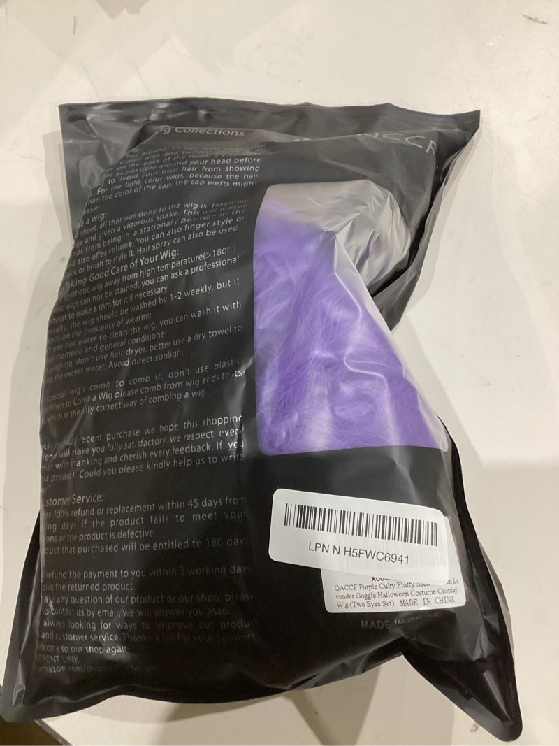 QACCF Purple Culry Fluffy Men Women Lavender Goggle Halloween Costume Cosplay Wig (Two Eyes Set)