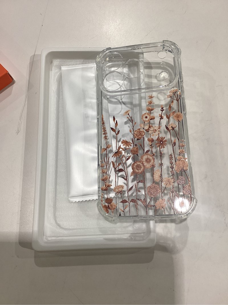 Condition photo showing New/Like New for gviewin for iphone 17 pro case with screen protector, upgraded [full camera protection] [non yellowing] floral slim shockproof clear women phone cover for iphone 17 pro 6.3" (floratopia/orange) floratopia/orange for iphone 17 pro