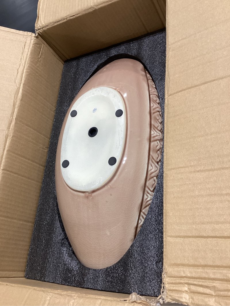 Condition photo showing Good Condition for large bonsai pots - 18 inch ceramic succulent pots with drainage hole, bonsai planter for indoor outdoor plants, ceramic flower pot, decorative plant pot, home decor, birthday gifts, red-brown relief crack red-brown (18 inch)