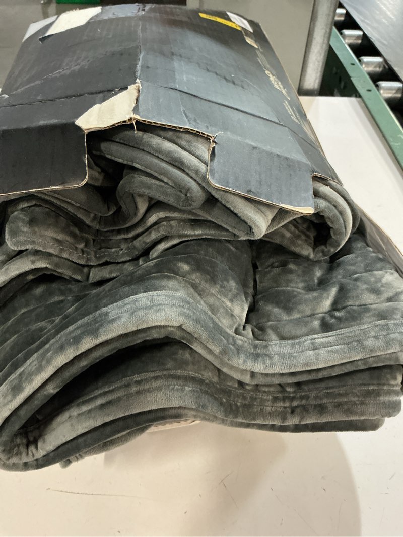 Condition photo showing Good Condition for evergrace velvet quilt set king size, luxurious soft striped channel bedding set, lightweight velvet comforter for all season, oversized bedspread coverlet with 2 matching shams, charcoal gray king (104" x 92") charcoal gray