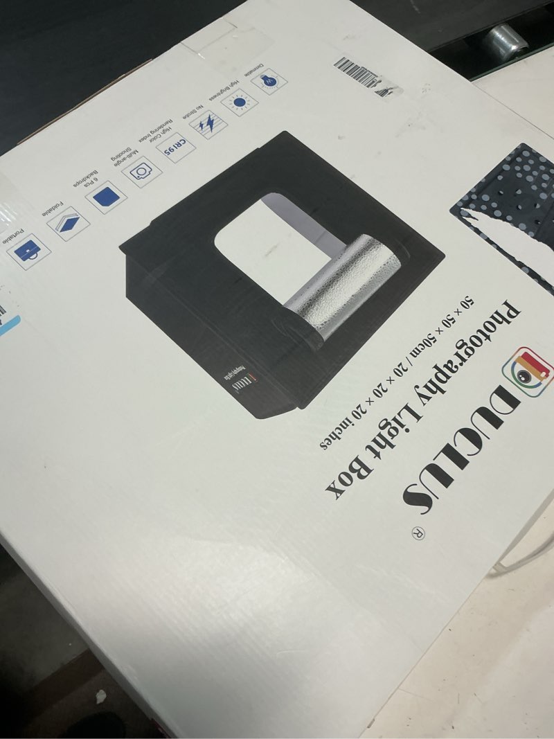 Condition photo showing Good Condition for duclus light box photography 20" x 20", large portable photo studio light tent kit, professional dimmable photo booth with 216 led lights & 6 backdrops for jewelry and food items product photography 20*20 inch
