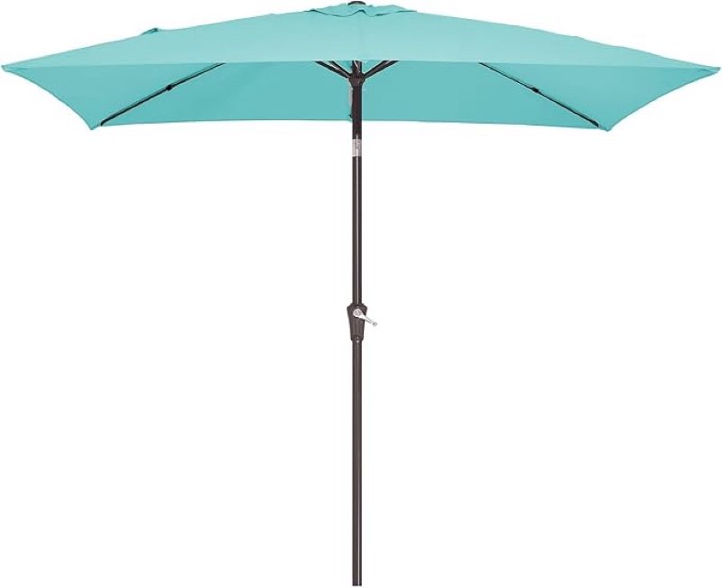 jearey 6.5x10 ft rectangular patio umbrellas outdoor market umbrella with push button tilt and crank, rectangle table umbrella 6 sturdy ribs uv protection for pool garden backyard deck, peacock blue