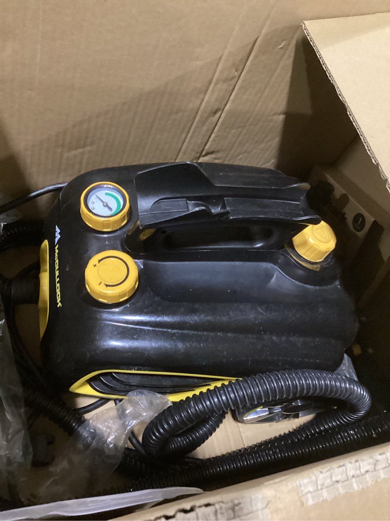 Condition photo showing As Is for mcculloch mc1385 deluxe canister steam cleaner, 2-hour runtime, chemical-free, 23 accessories: mop head, brushes & more - built for home, tile, carpet, furniture, & personal car detailing