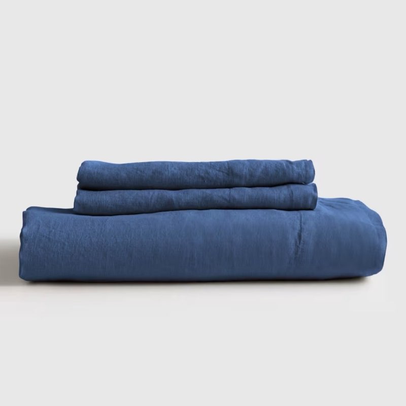 quince european linen fitted sheet set queen indigo blue