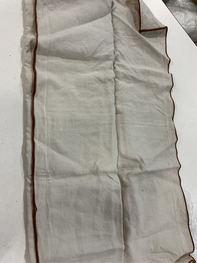 Condition photo showing Good Condition for european linen double embroidered edge sham set, standard, sand with terracotta embroidery