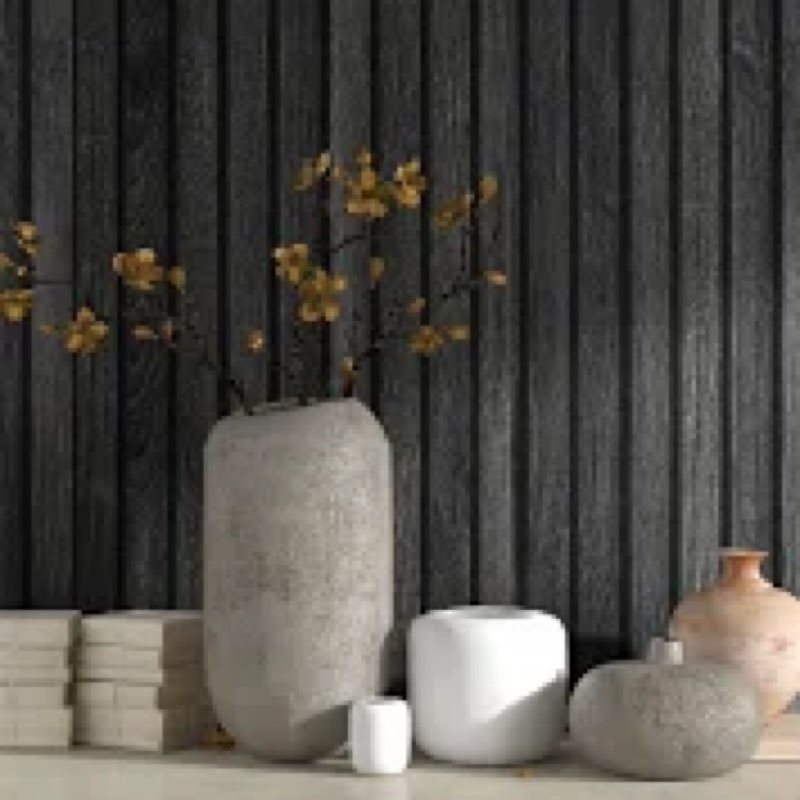 HelloWall 30"x160" Beadboard Wood Wallpaper for Countertops Black Wood Slat Wallpaper Peel and Stick
