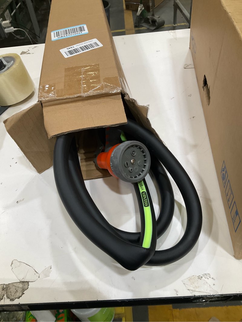 Condition photo showing Good Condition for syeenify kink free garden hose 10ft 5/8", heavy duty hybrid water hose, ultra durable flexible rubber hose with sprayer nozzle,leakproof yard outdoor hose with brass solid connector