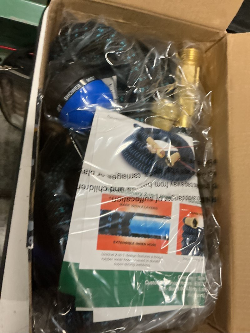 Condition photo showing New/Like New for flexi hose expandable garden hose with 8 function nozzle, 50ft - lightweight retractable garden hose, water hose - no-kink flexibility, 3/4 inch solid brass fittings and double latex core