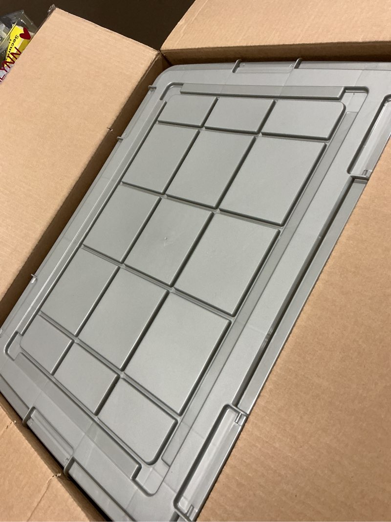 Condition photo showing Good Condition for iris usa 60 qt storage bins with gasket seal lid, 3 pack - bpa-free, heavy duty moving containers tight latch, weather proof tote, weatherpro - clear/chrome 60 qt. - 3 pack
