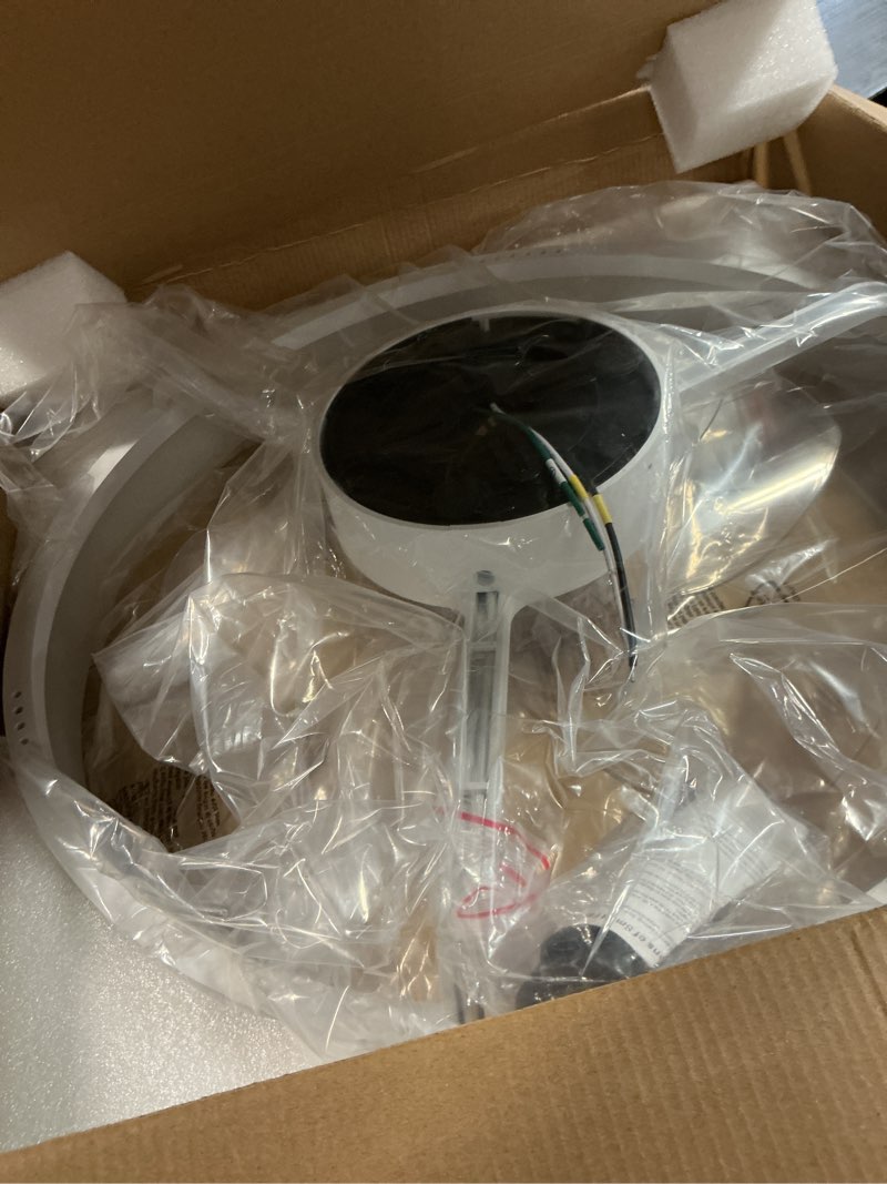 Condition photo showing New/Like New for DLLT Modern Ceiling Fans with Lights: 20" Flush Mount Low Profile Ceiling Fan with APP Remote Control - White LED Bladeless Fandelier Dimmable Quiet DC Motor for Bedroom Living Room White 20 Inch