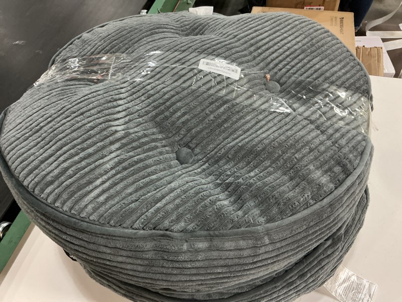 Condition photo showing As Is for Washable Floor Pillow Cushion for Adults, Meditation Cushion Pillow, Large Round Floor Sitting, Removable Tufted Corduroy Cover, for Tatami Living Room or Yoga, 22x22 Inch, 2Pack, Machine Washable Round Dark Grey 4" Thick(Pack of 2)