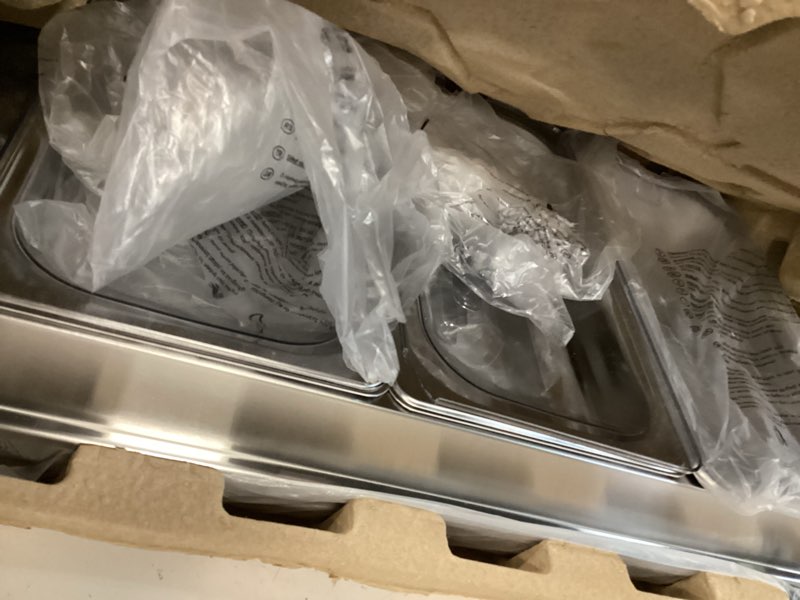 Condition photo showing As Is for Sweetcrispy Buffet Servers and Warmers, Warming Tray with Temperature Control, 5QT Chafing Dish Buffet Set Perfect for Parties, Holidays & Entertaining, Dishwasher Safe, Stainless Steel Stainless Steel & Black 5QT Set