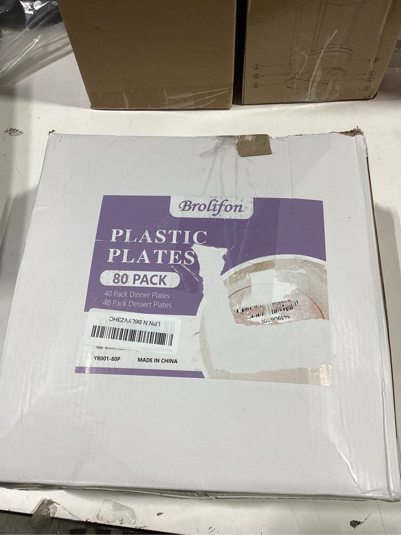 Condition photo showing Good Condition for 80pcs disposable clear pink plastic plates with gold rim, include 40-7 inch dessert plate and 40-10 inch dinner-plates for party, wedding and birthday transparent pink