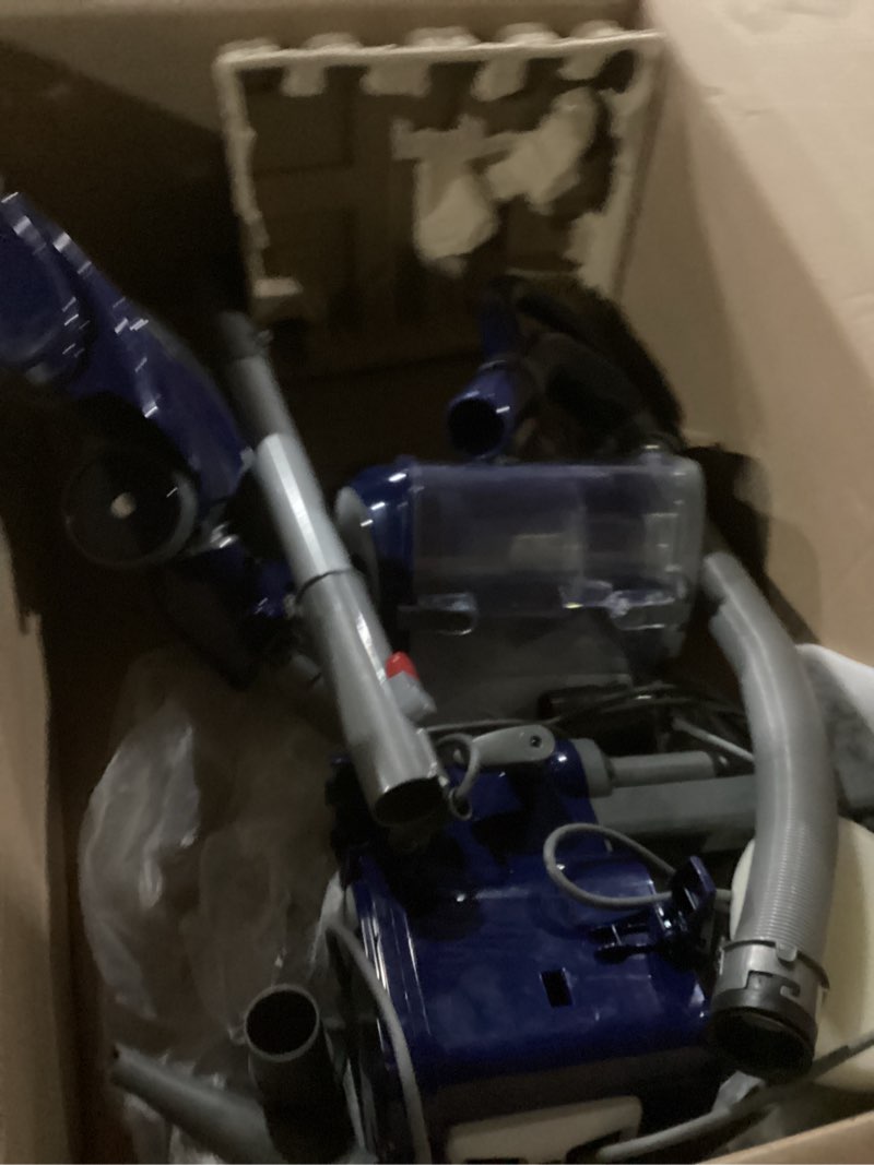 Condition photo showing As Is for shark upright vacuum, navigator lift-away deluxe with large dust cup capacity, hepa filter, swivel steering, upholstery tool & crevice tool, blue, nv360