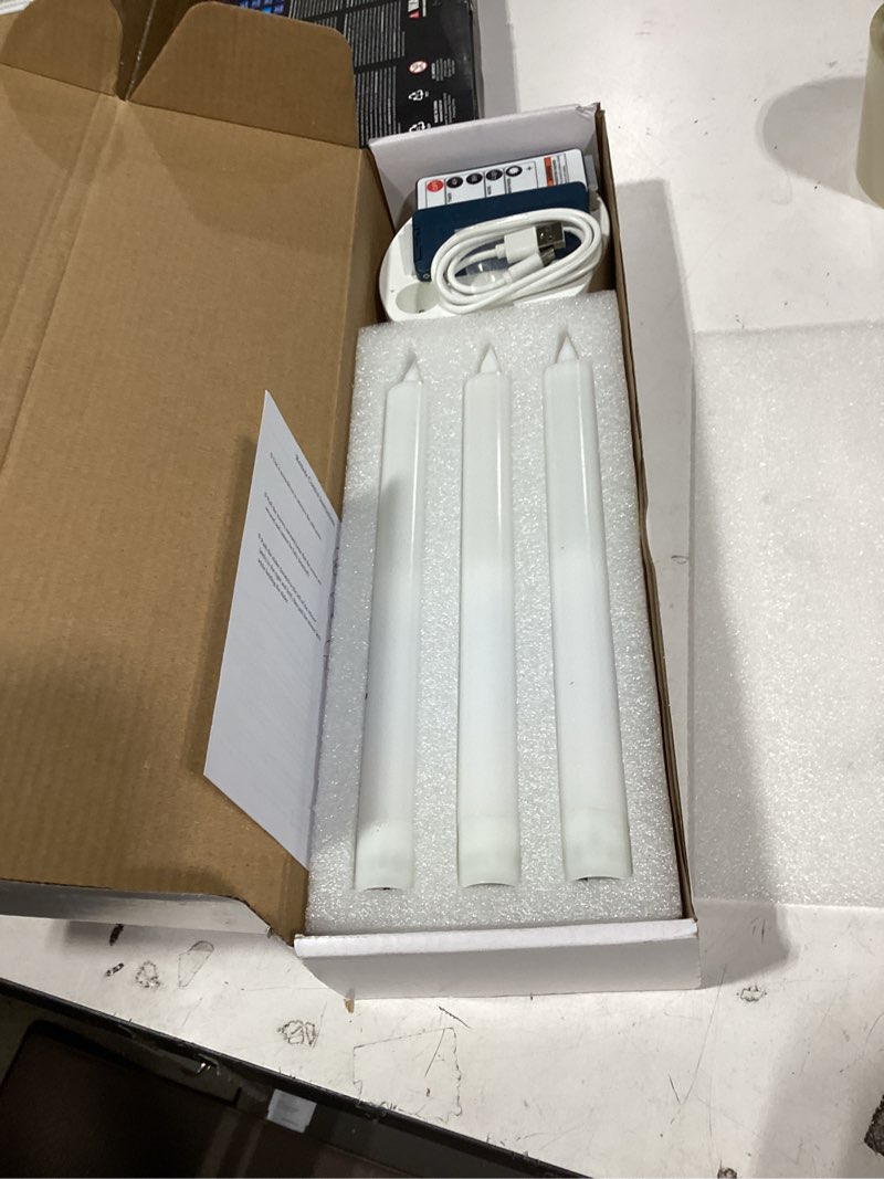 Condition photo showing New/Like New for homemory rechargeable flameless taper candles, real waxy led candlesticks flickering, battery operated candles with remote timer, 9.6 inches for home wedding christmas decor, 6 pcs, white d-rechargeable white taper 9.6"