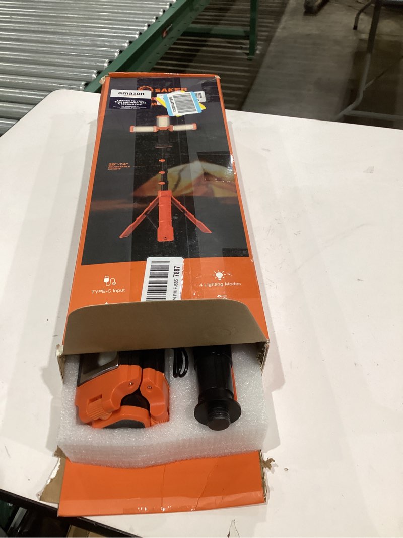 Condition photo showing Good Condition for Saker Portable Camping Light with Stand 73.2" Rechargeable Work Light 800/3200 Lumen 4000/6500K Dimmable Emergency Flashlight for Garage, Outdoor Work, Power Outages, Fishing LD10 Orange LD10-12000mAh