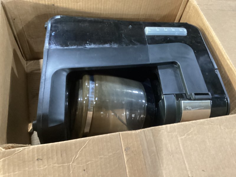 Condition photo showing As Is for Hamilton Beach Works with Alexa Smart Coffee Maker, Programmable, 12 Cup Capacity, Black and Stainless Steel (49350R)