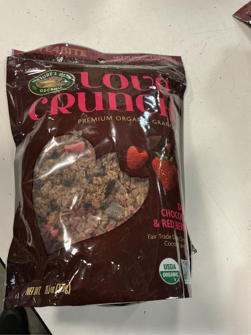 Condition photo showing Good Condition for (Jan / 2026 ) Love Crunch Organic Dark Chocolate and Red Berries Granola, Non-GMO, Fair Trade, by Nature's Path, 11.5 Ounce(Pack of 1)