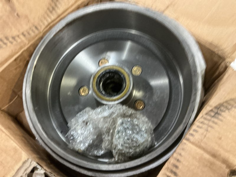 Condition photo showing As Is for ocpty trailer hub brake drum 10 x 2-1/4 wheel bearing kits for 1-1/16 outer 1-3/8 inner 5 bolt lug for 3,500 lb. axles tapered spindle grease seal