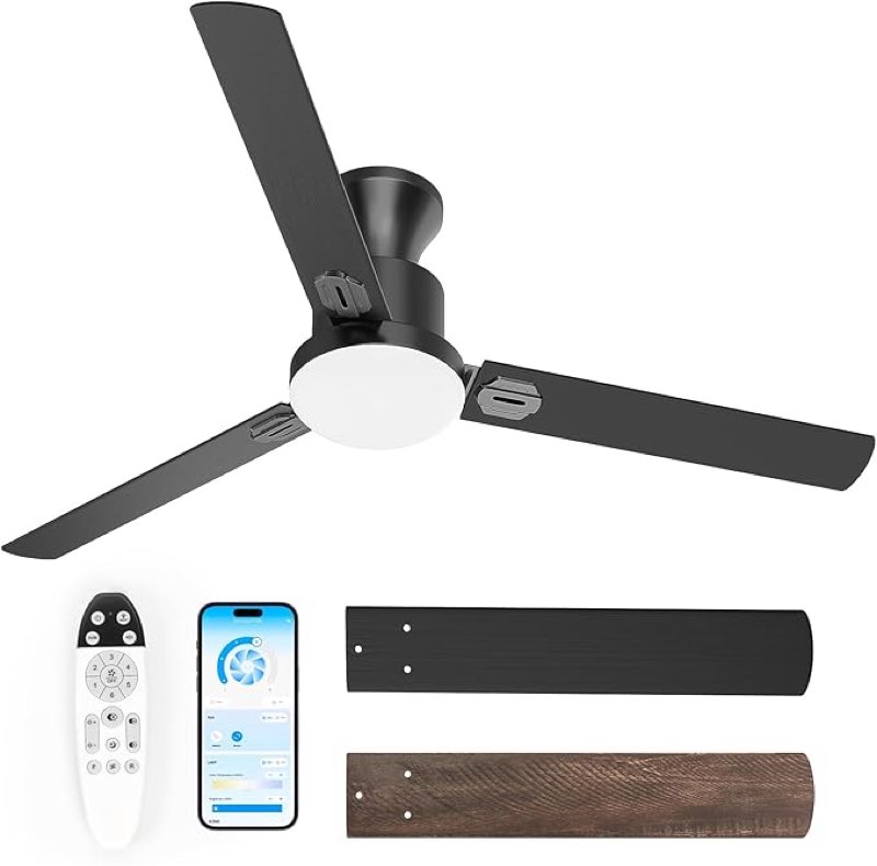 Obabala Ceiling Fans with Lights, 42 inch Flush Mount Ceiling Fan with Light and Remote Control Reversible Dimmable Noiseless Ceiling Fan for Bedroom Indoor/Outdoor Vintage Gray Maple Walnut 42 IN