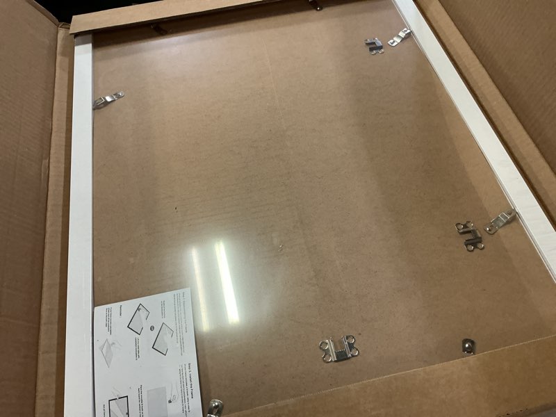 Condition photo showing New/Like New for 19x25 picture frame with 16x22 mat, display photo 16x22 with mat or 19 x 25 without mat, wall hanging large 19 by 25 poster frame with plexiglass, white white 19x25 inch
