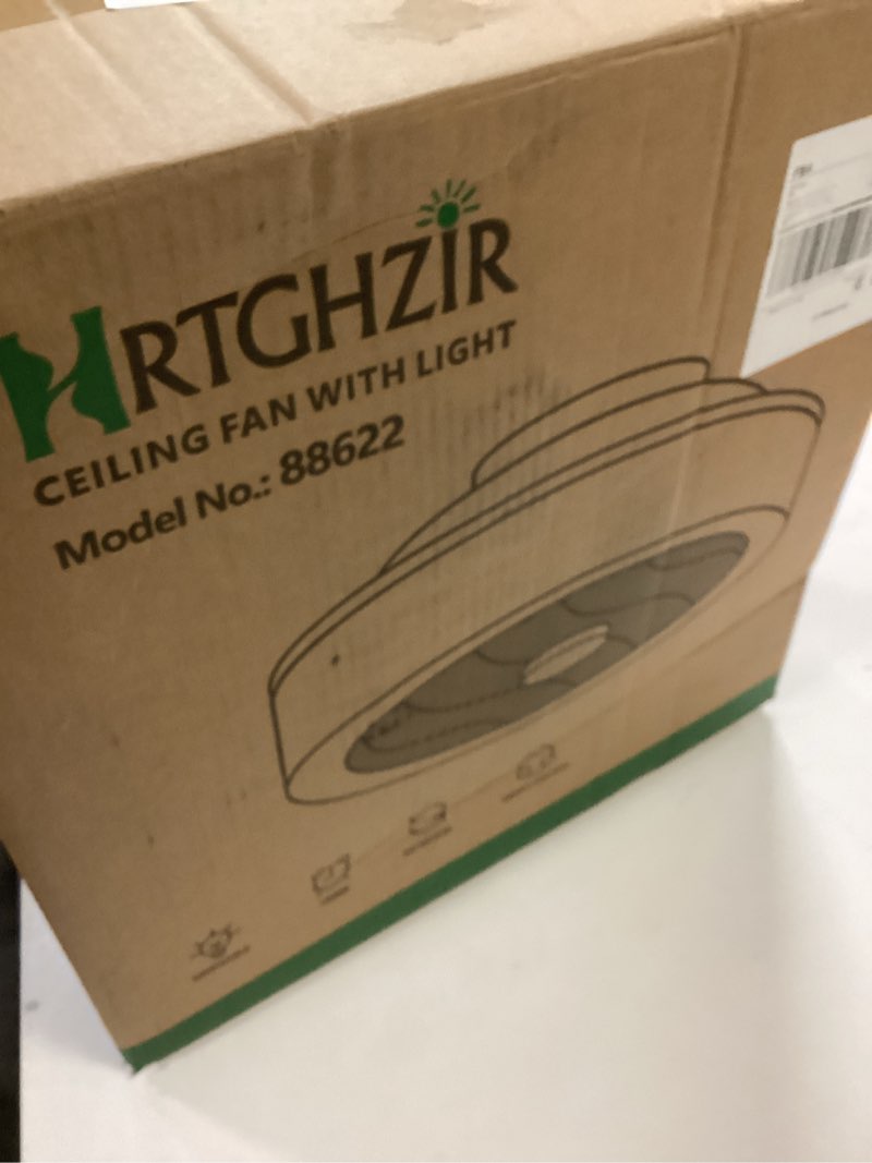 Condition photo showing New/Like New for 15.7" Ceiling Fan with Lights Remote Control, Low Profile Led Blade Ceiling Fan Enclosed Flush Mount Ceiling Fans with Timming for Bedroom, Living Room, 6-Speed Quiet DC, 3000-6000K, Gray C-Gray