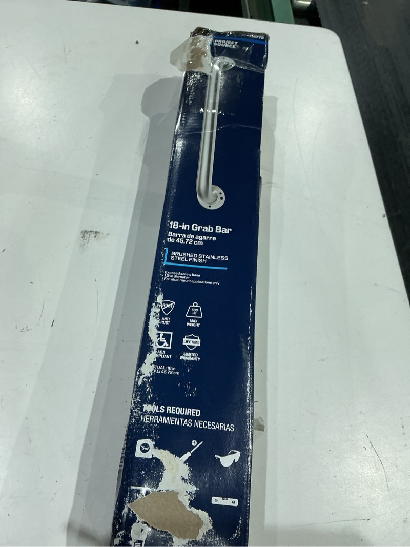 Condition photo showing As Is for project source 20.98-in stainless steel wall mount (ada compliant) grab bar (500-lb weight capacity)