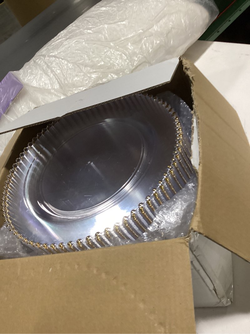 Condition photo showing Good Condition for supernal 100 Pieces White and Gold Plastic Plates, 10 Inch Elegant Disposable Plates, Heavy Duty Plastic Dinner Plates for Party, Wedding and Birthday 100Pcs White Plastic Plates with Gold Beads