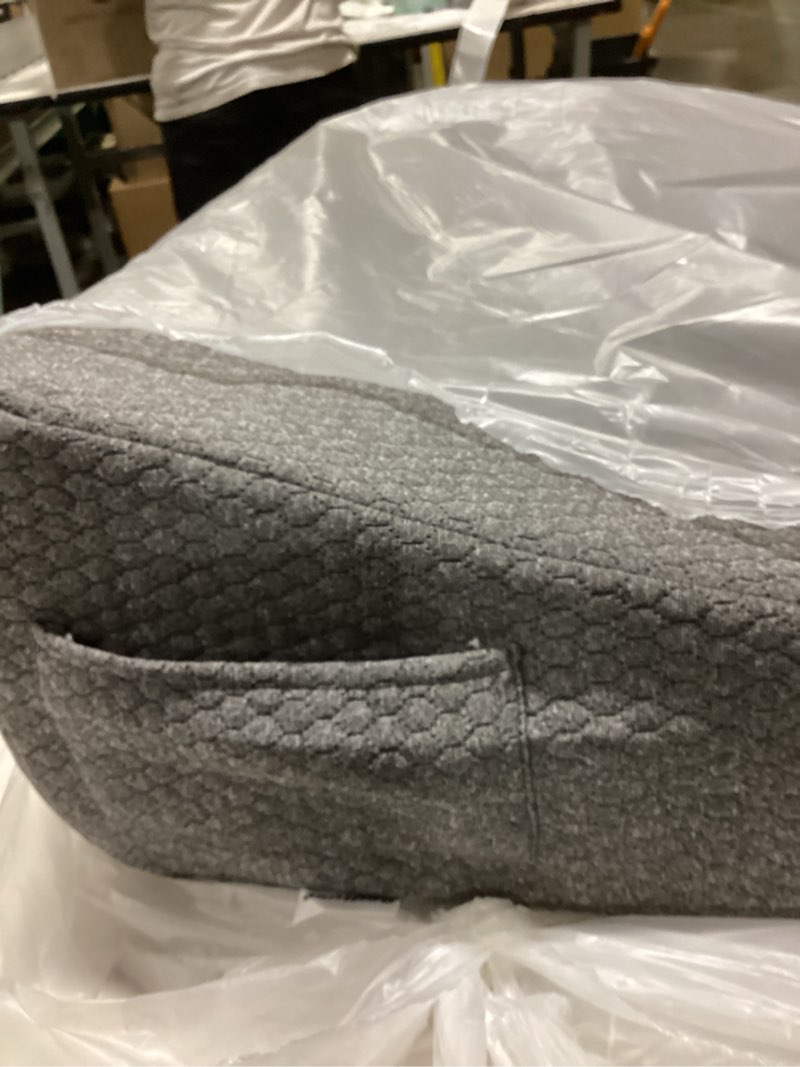Condition photo showing As Is for bedluxe wedge pillow, 8 inch bed wedge pillow, elevated body pillow for back support, acid reflux, leg, neck pain, snoring, triangle pillow wedge - cooling memory foam top, dark grey 24*24*8 inch dark grey