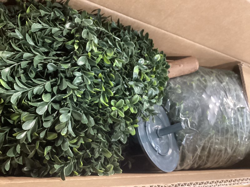 Condition photo showing Good Condition for artificial boxwood ball bush 27" tree uv resistance rated with spike. easy to push in the ground.plant looks great in a planter anywhere. indoor/outdoor decor 2 pack boxwood green 2