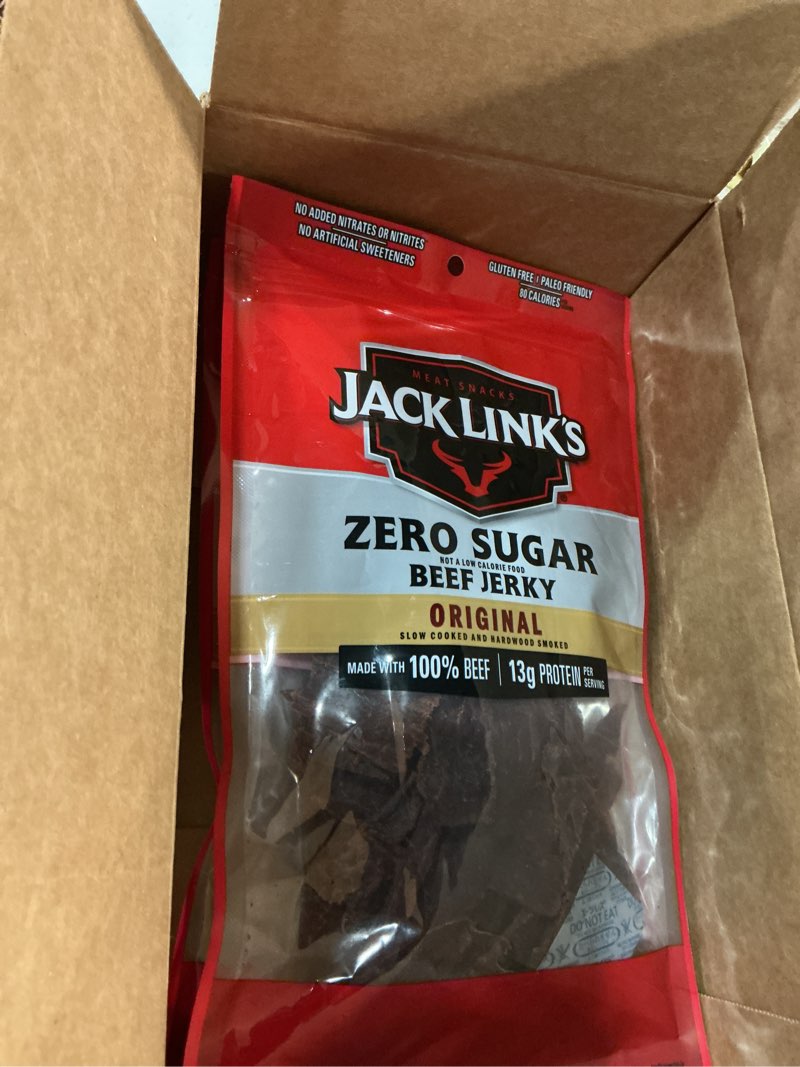 Condition photo showing New/Like New for (BBD 03/18/26). Jack Link's Beef Jerky, Original, Zero Sugar - Flavorful Meat Snacks, Ready to Eat Protein Snacks with 13g of Protein per Serving, Made with 100% Beef, Keto and Paleo Diet Friendly - 7.3 Oz. (Pack of 2)