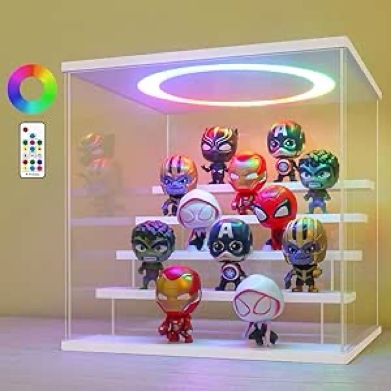 LANSCOERY RGB Lighted Acrylic Display Case – 5 Tier White Showcase with Color Changing LED, Dustproo