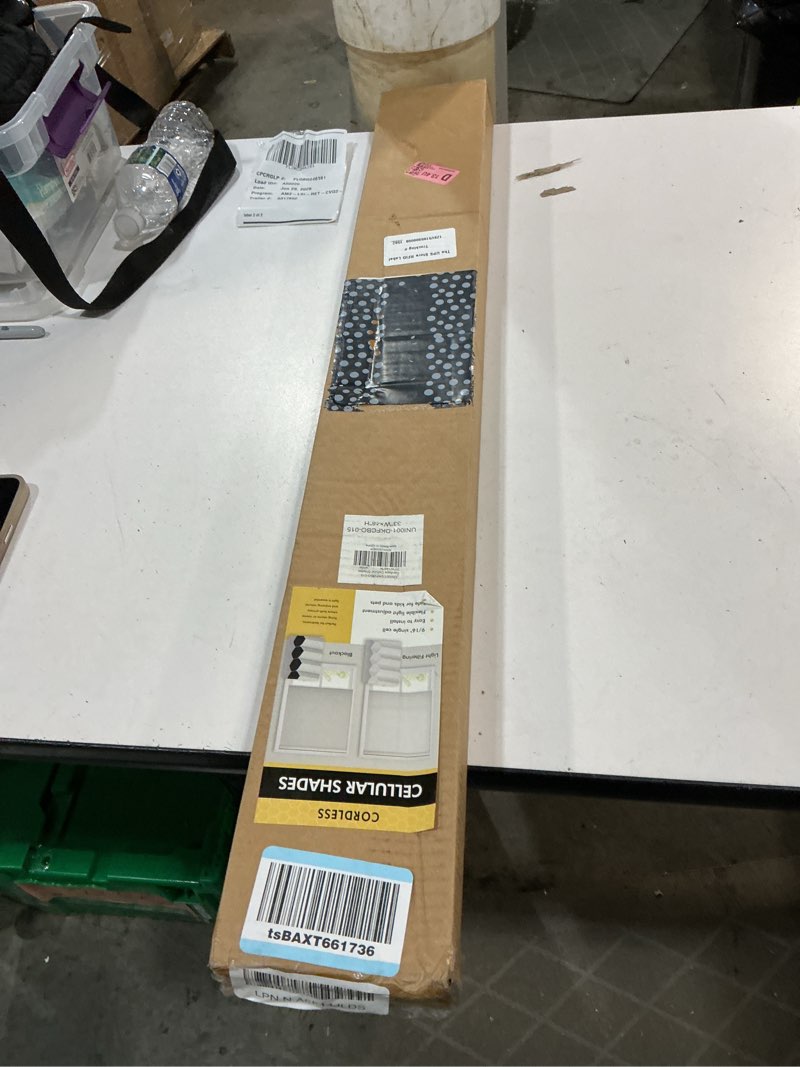 Condition photo showing New/Like New for blackout cordless cellular shades, honeycomb blinds for indoor windows, for window size 33" w × 48" h white blackout white 33" w × 48" h