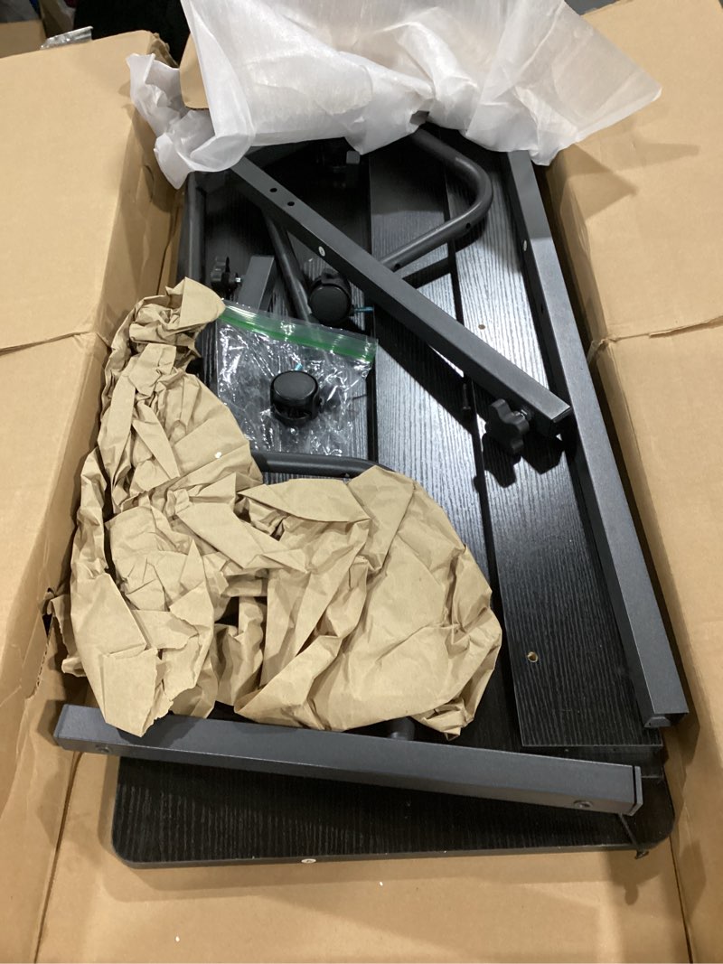 Condition photo showing Good Condition for working verified armocity rolling standing desk with power outlets, 39" manual height adjustable mobile computer desk with wheels, small portable sit stand laptop couch table for bed & sofa home office, black black 39''