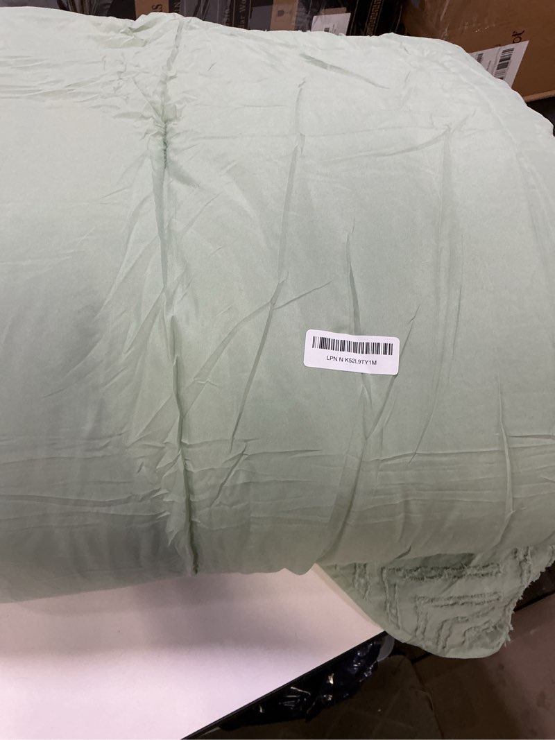 Condition photo showing As Is for Litanika Sage Green Full Comforter Set, 3 Pieces Tufted Boho Farmhouse Bedding Comforter Sets, Lightweight Fluffy Comforter Bed Set for All Season (79x90In Comforter and 2 Pillowcases) Full (79"x90") 21-sage Green