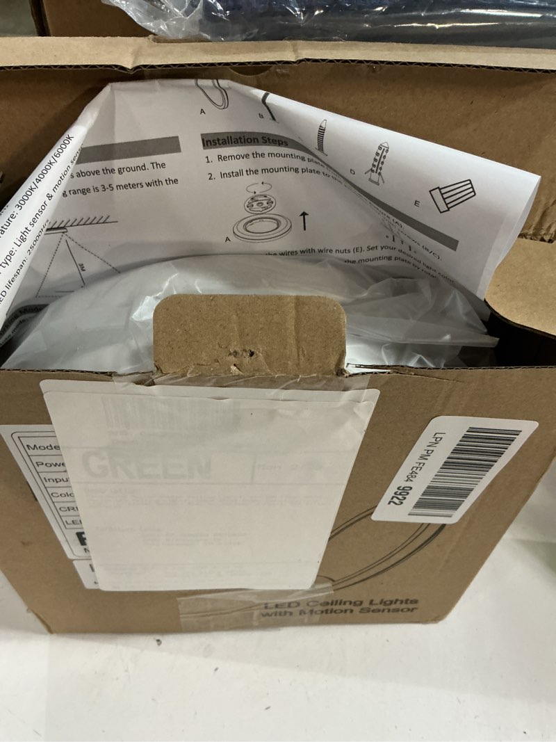 Condition photo showing New/Like New for Hard-Wired Motion Sensor Ceiling Lights, 9in 20W Flush Mount Motion LED Ceiling Lights, 3000K 4000K 6000K Indoor Ceiling Light for Closet Doorway Stairway Hallway, 2 Packs, Not Battery Operated