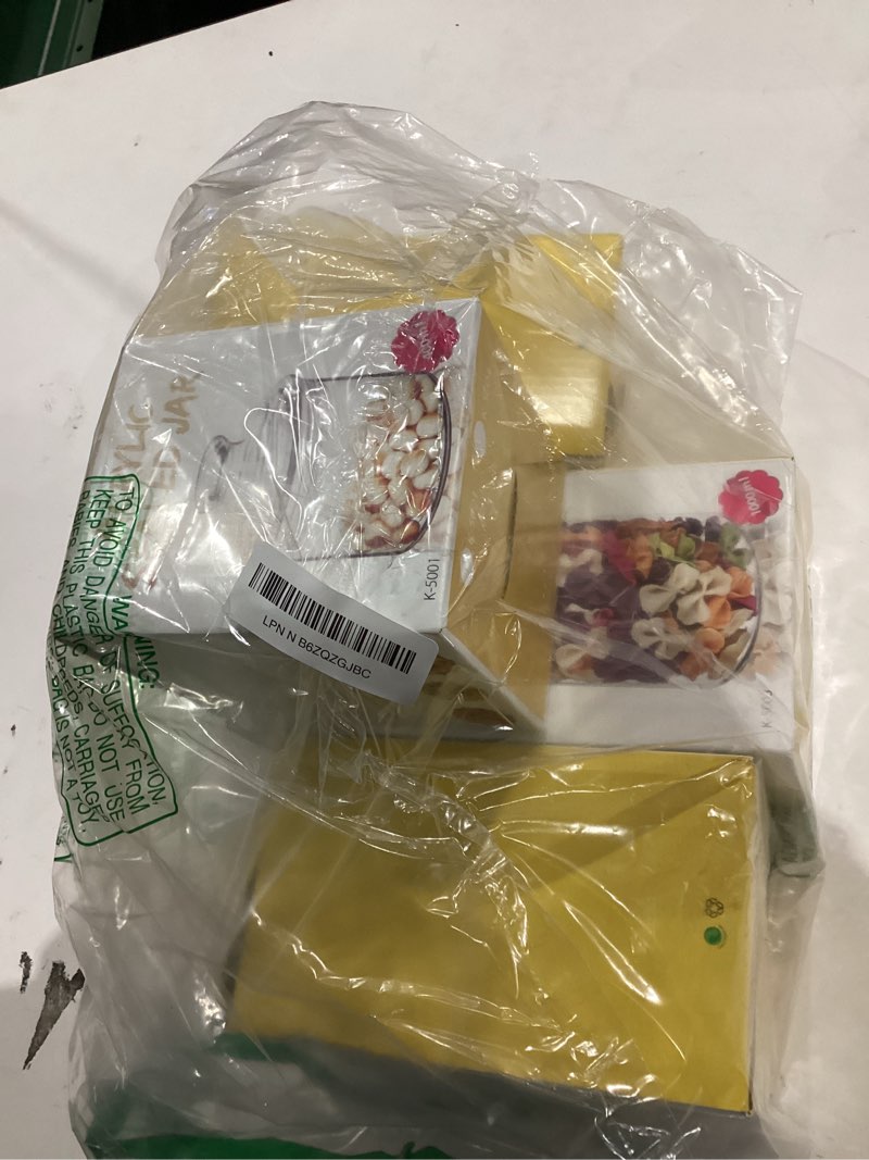 Condition photo showing Good Condition for DEAYOU 4 Pack Clear Plastic Apothecary Jars, Plastic Storage Jar Canister with Airtight Lid, Cotton Ball Holder Bathroom, Candy Cookie Container Organizer for Bath Salt, Vanity, 33 Oz/23 Oz/13 Oz