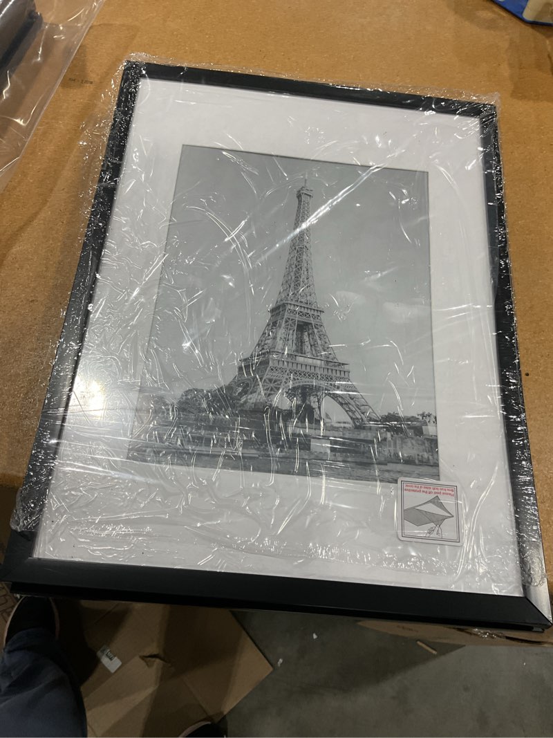 Condition photo showing As Is for upsimples 12x16 picture frame set of 5, display pictures 8.5x11 with mat or 12 x 16 without, wall gallery poster frames, black black 12x16